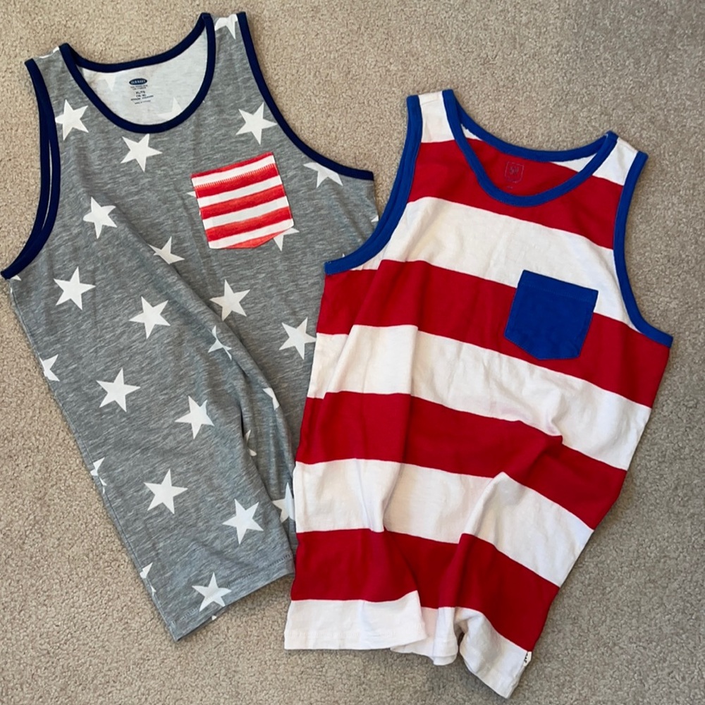 Two like new boys tank tops. Red white blue